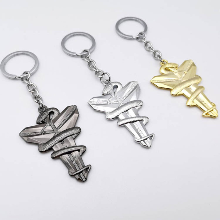 Manufacturer Customized NBA Black Mamba Snake Lakers 3D Metal Emblem Kobe Key Chain Keyring Key Ring Custom Kobe Keychain