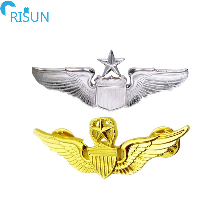 Customized 3D Enamel Pilot Aviation Angel Wing Shaped Lapel Pins Badges Brooches Custom Wing Shaped Enamel Pin