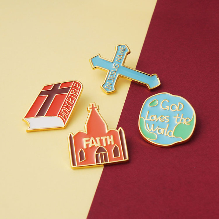 Manufacturer Lapel Pin Badge Brooch Metal Crafts Custom Church Bible Faith Jesus Cross Christian Enamel Pin