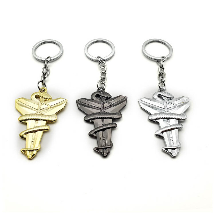 Manufacturer Customized NBA Black Mamba Snake Lakers 3D Metal Emblem Kobe Key Chain Keyring Key Ring Custom Kobe Keychain