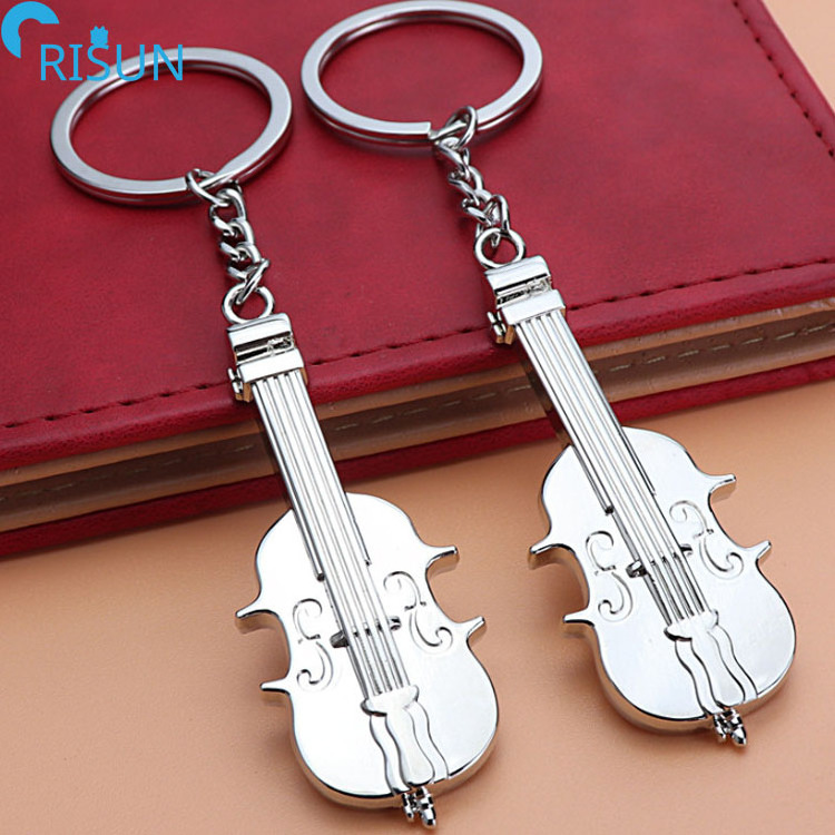 Manufacturer Personalized 3D Metal Silver Nickel Violin Music Instrument Keyrings Keychains Custom Violin Keychain