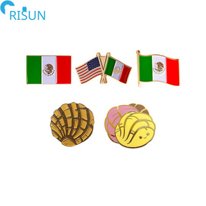 Customized Enamel Mexican Pan Double Cross Flag Enameled Metallic Pins Lapel Pins Badges Brooches Custom Mexican Enamel Pin