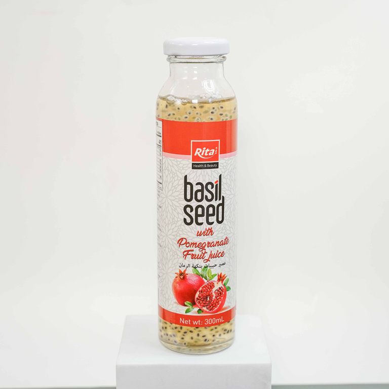 RITA brand Natural Chia Basil Seed Drink Pomegranate Fruit Flavour  Glass Bottle Exported Customized packaging factory price