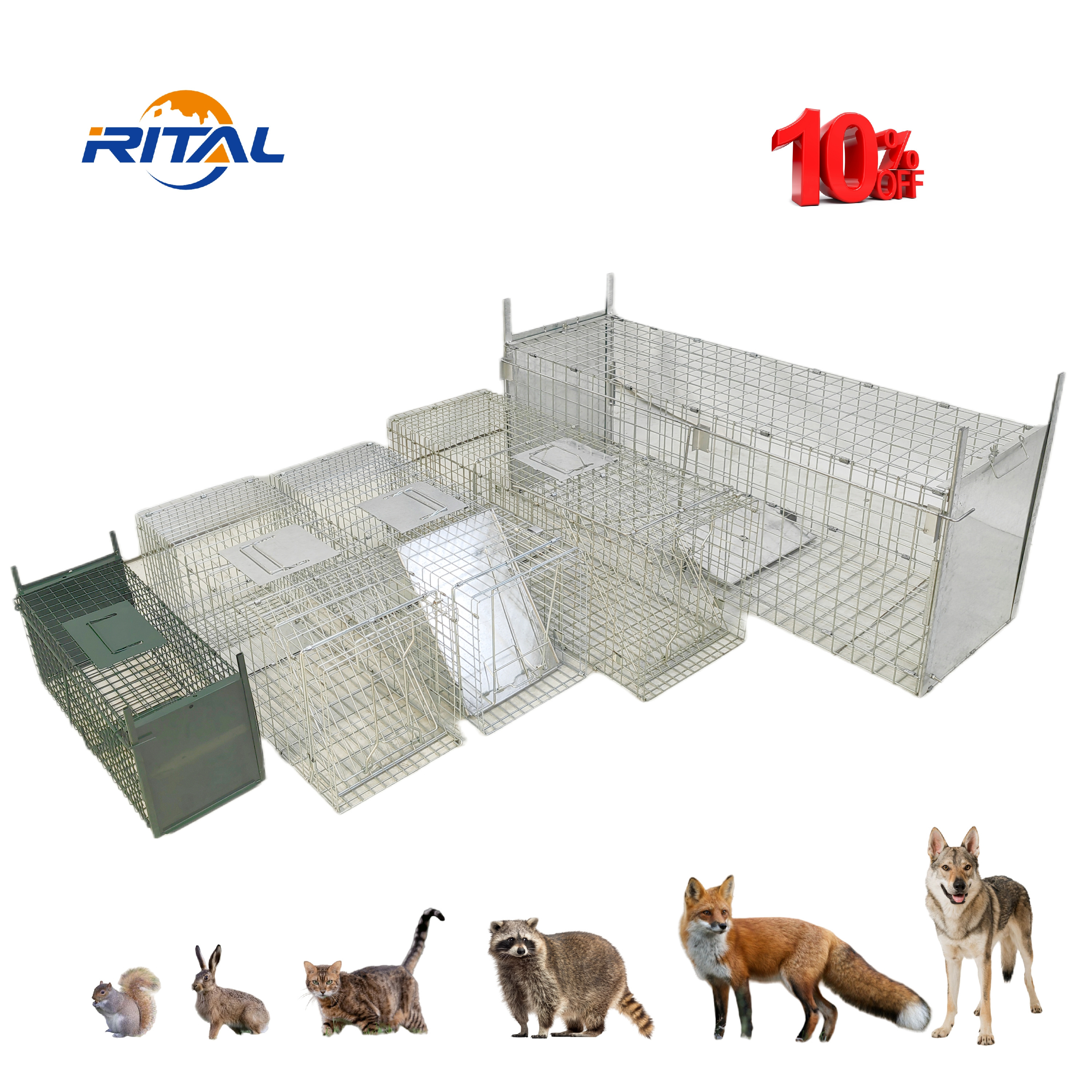 Humane Metal Large Live Wild Coyote Squirrel Rabbit Raccoon Dog Cage Trap Fox Animal Trap Feral Cat Trap Cages for sale