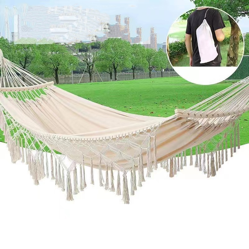 Outdoor Tassel Camping Ethnic Style Canvas Folding Patio Chair Hammock