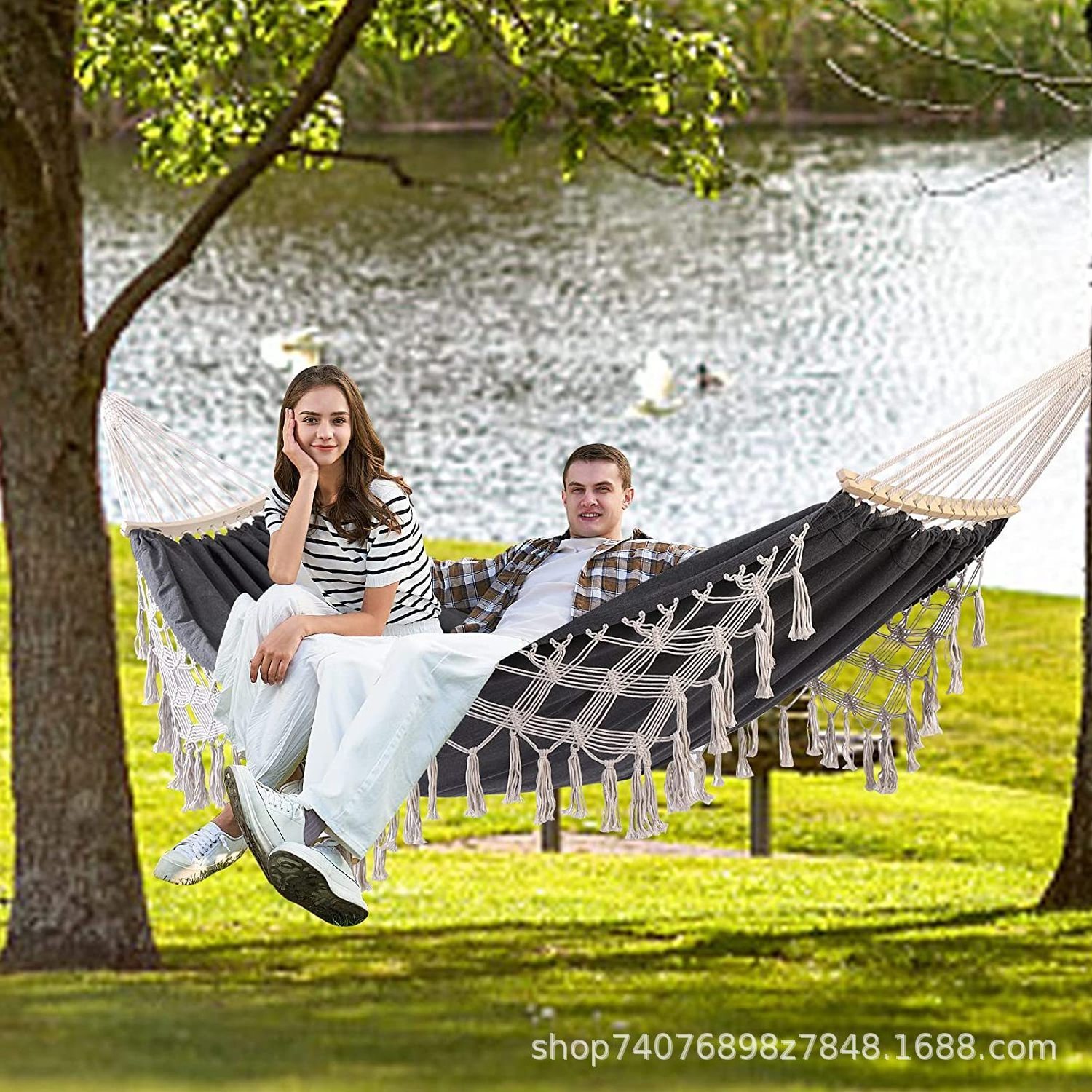 Double Outdoor Fringe Bend Stick Hammock Camping Hammock Leisure Ethnic Style