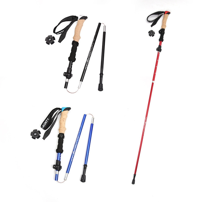 Five Telescopic Folding Trekking Pole EVA Cork Straight Handle Light Outdoor Hiking Alloy Walking Trekking Pole