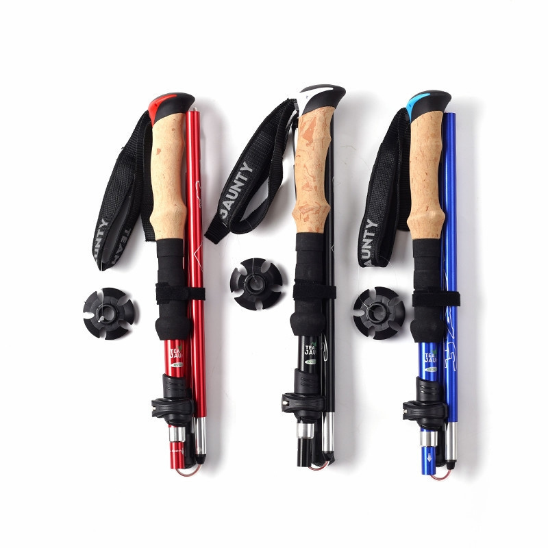 Five Telescopic Folding Trekking Pole EVA Cork Straight Handle Light Outdoor Hiking Alloy Walking Trekking Pole