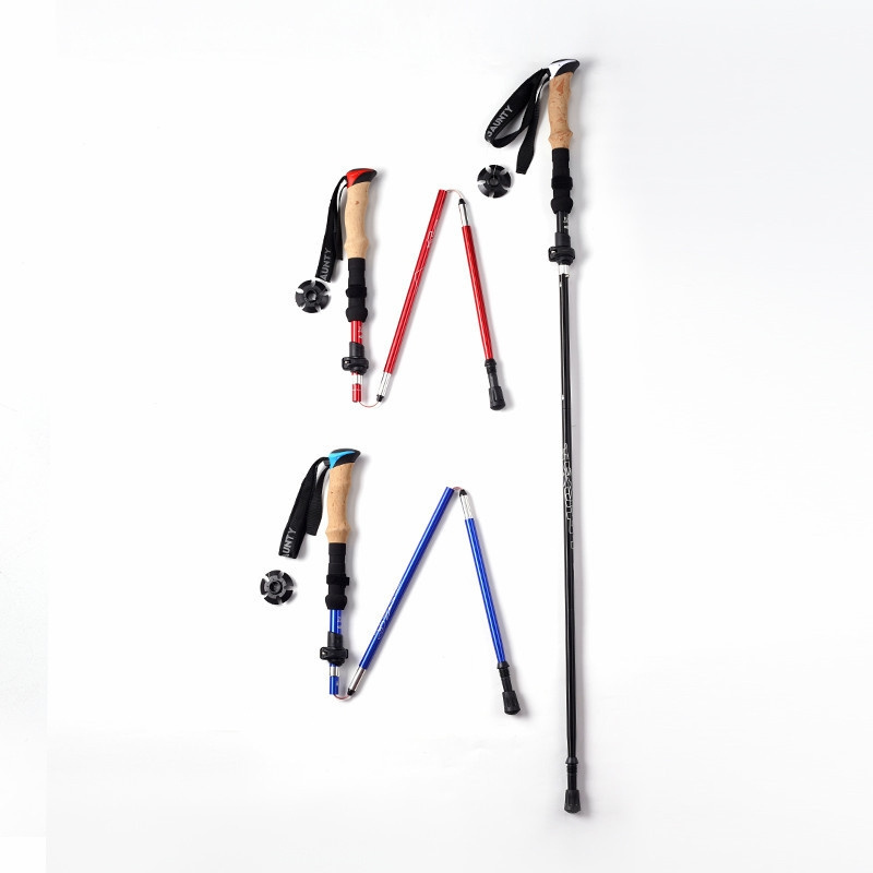 Five Telescopic Folding Trekking Pole EVA Cork Straight Handle Light Outdoor Hiking Alloy Walking Trekking Pole