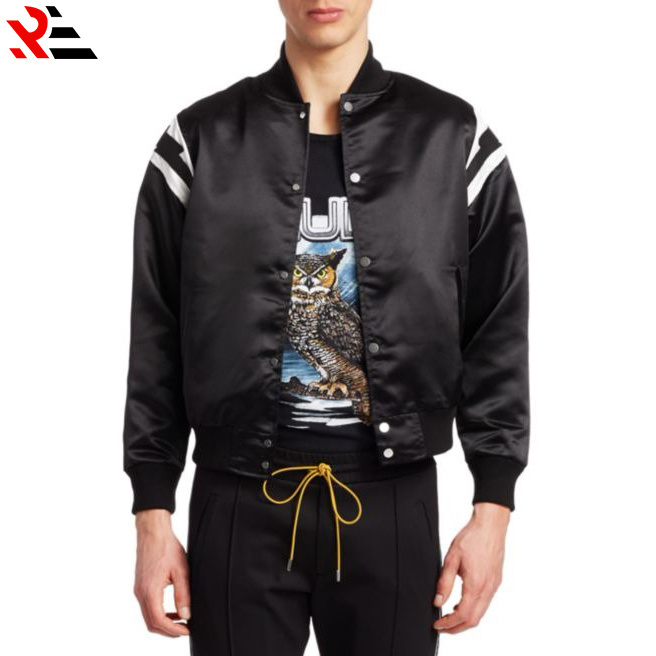 High Street OEM men baseball jacket 100% polyester original satin bomber jacket winter letterman satin jacket