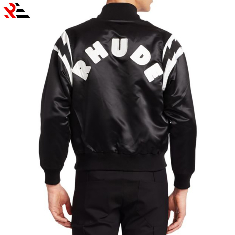 High Street OEM men baseball jacket 100% polyester original satin bomber jacket winter letterman satin jacket