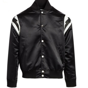 High Street OEM men baseball jacket 100% polyester original satin bomber jacket winter letterman satin jacket