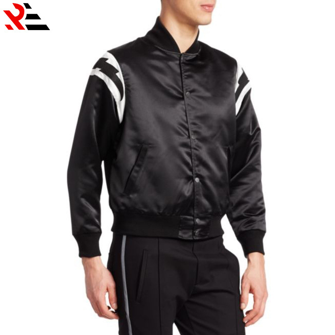 High Street OEM men baseball jacket 100% polyester original satin bomber jacket winter letterman satin jacket