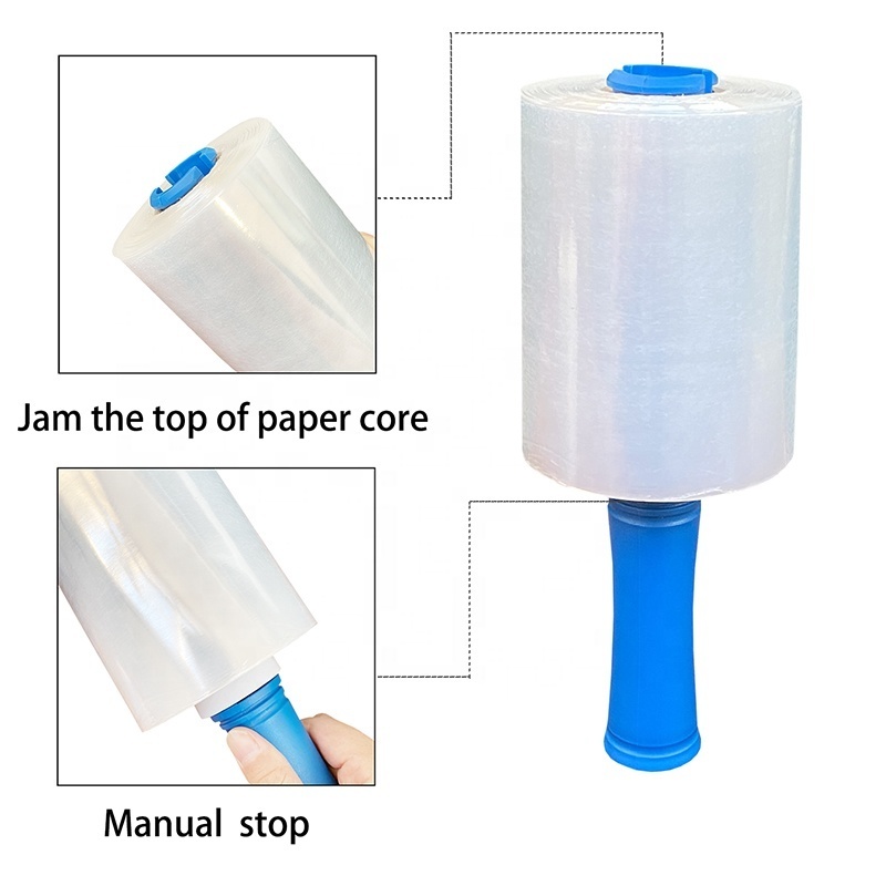 Mini Industrial Stretch Wrap Film 5 in 1000 ft Roll with Handle Waterproof Clear Cling Plastic Foil for Moving Pallet Wrap