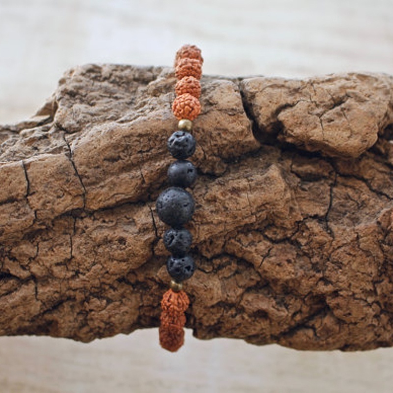 SN0850 3pcs/Set Literary Artistic Revival Volcanic Lava Men 8mm Rudraksha Mala Bronze Buddha Jewelry Beaded Bracelets Set