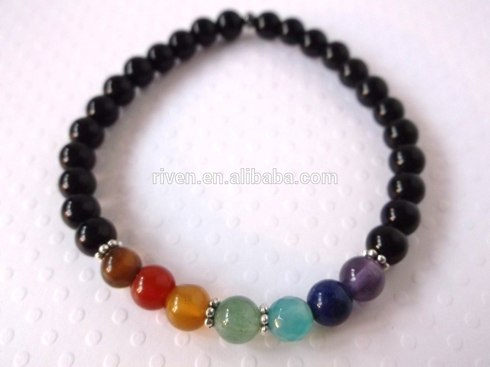 SN0337 7 Chakra Crystal Lapis Lazuli Amethyst Stone Man Mala Yoga Jewelry Black Stone Bracelet Men