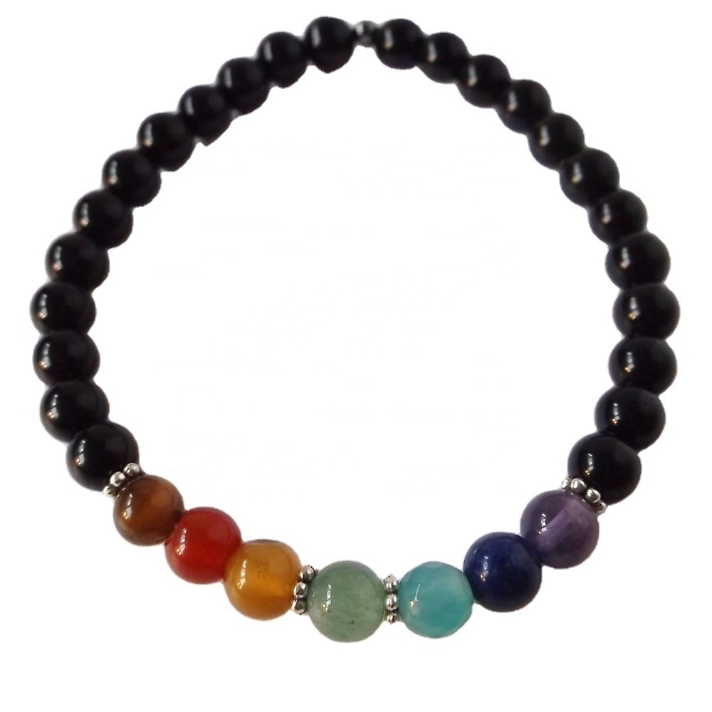 SN0337 7 Chakra Crystal Lapis Lazuli Amethyst Stone Man Mala Yoga Jewelry Black Stone Bracelet Men