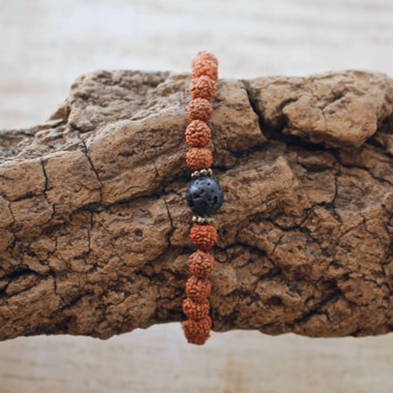 SN0850 3pcs/Set Literary Artistic Revival Volcanic Lava Men 8mm Rudraksha Mala Bronze Buddha Jewelry Beaded Bracelets Set