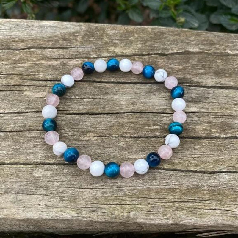 SN1921 Elastic Bracelet With Natural Stone Blue Tiger Eye Rose Quartz and White Howlite 6mm Beads Bracelet For Women