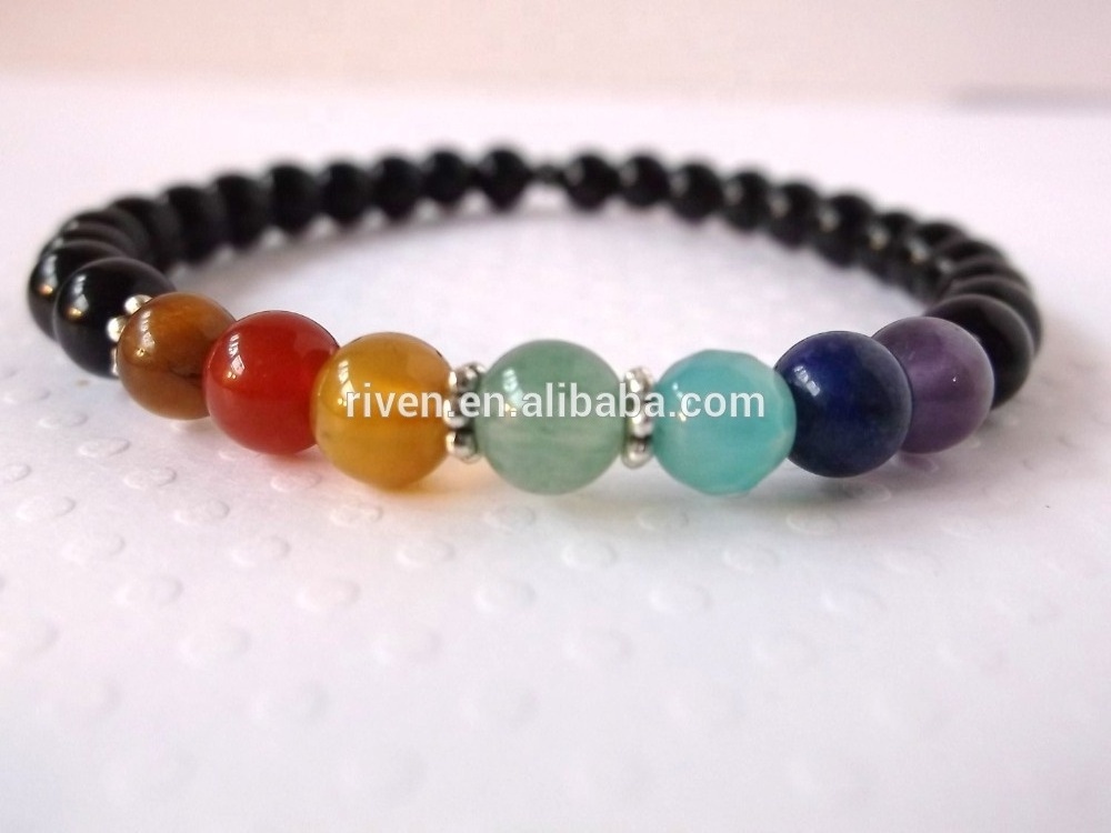 SN0337 7 Chakra Crystal Lapis Lazuli Amethyst Stone Man Mala Yoga Jewelry Black Stone Bracelet Men