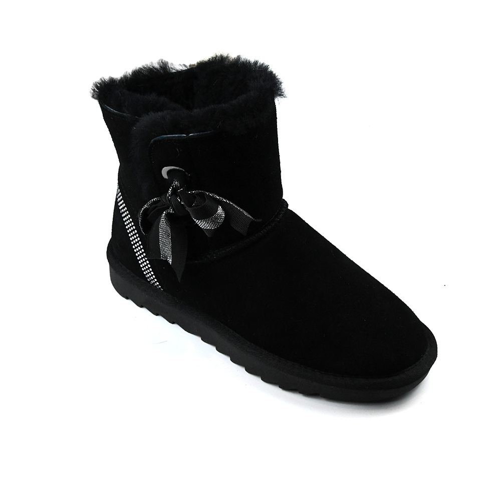 2024 wholesale llv fox fur bow original design with laces winter snow shoes ugghh mid boots for women