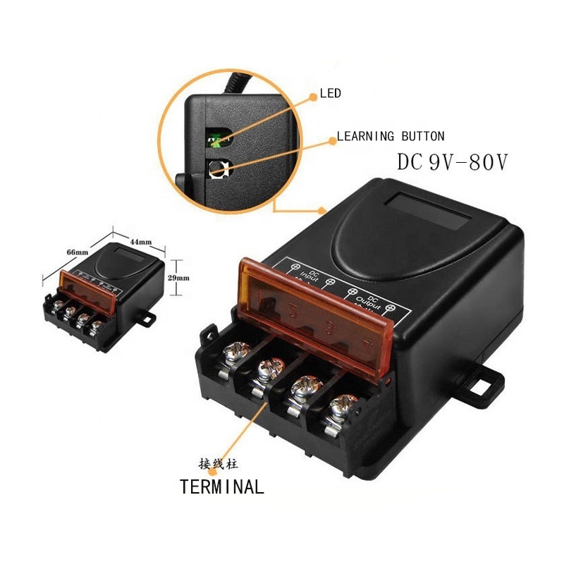 Wireless Remote Control Switch DC 12V 30A Relay 433MHz Transmitter and Receiver Long Range Latching Switch for Electric Doors