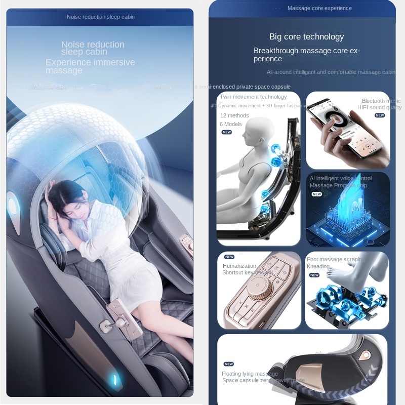 Luxury Double-core Control Auto Massage Programs Space Capsule L-Track 3D Zero Gravity Massage Chair