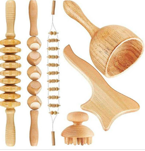 Wood Massager Rolling rod Gua Sha spoon board Therapy Massage Tools Set