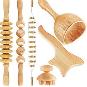 Wood Massager Rolling rod Gua Sha spoon board Therapy Massage Tools Set