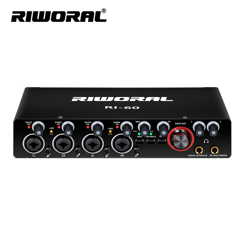 RI-60 USB Sound Card Professional 4 Channels Digital Mixing USB Computer External Sound Card for Recording