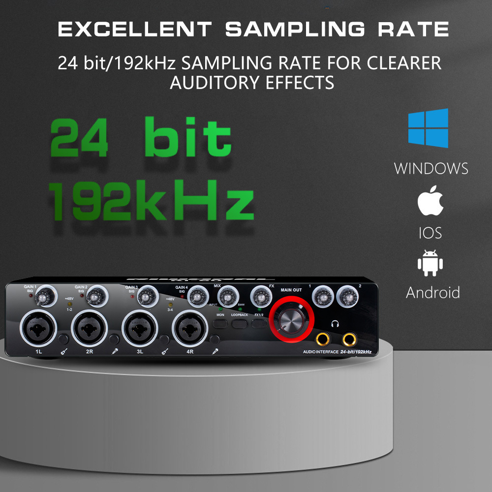 RI-60 USB Sound Card Professional 4 Channels Digital Mixing USB Computer External Sound Card for Recording