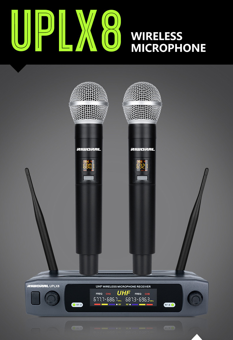 UPLX8 2 Channels Mini Handheld Microphone Singing Karaoke Mikrofon Studio Recording UHF Wireless Dynamic Microphone