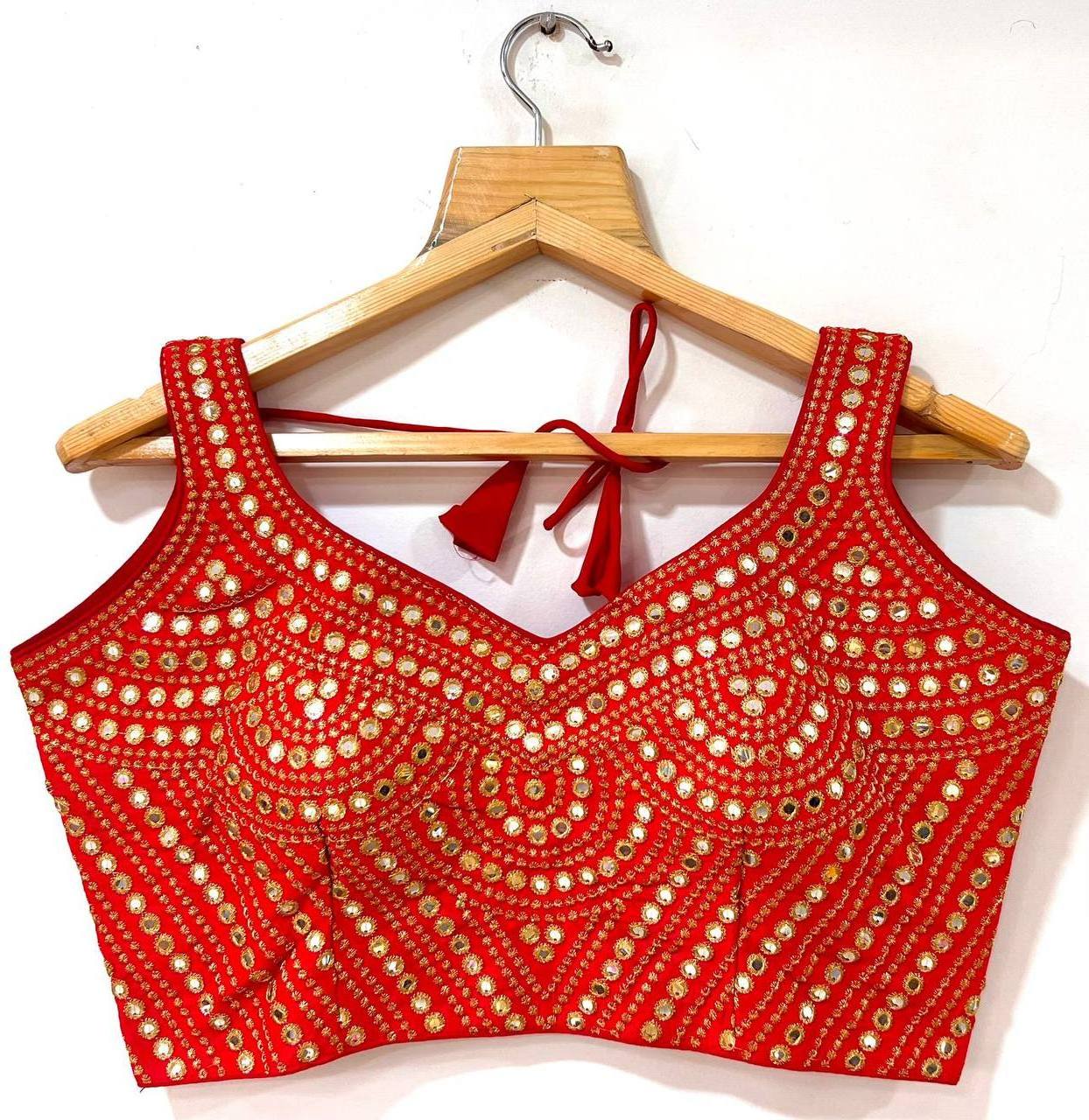 Women Designer Heavy silk Blouse has 9 mm foil mirror ,jari and thread work at Wholesale Price