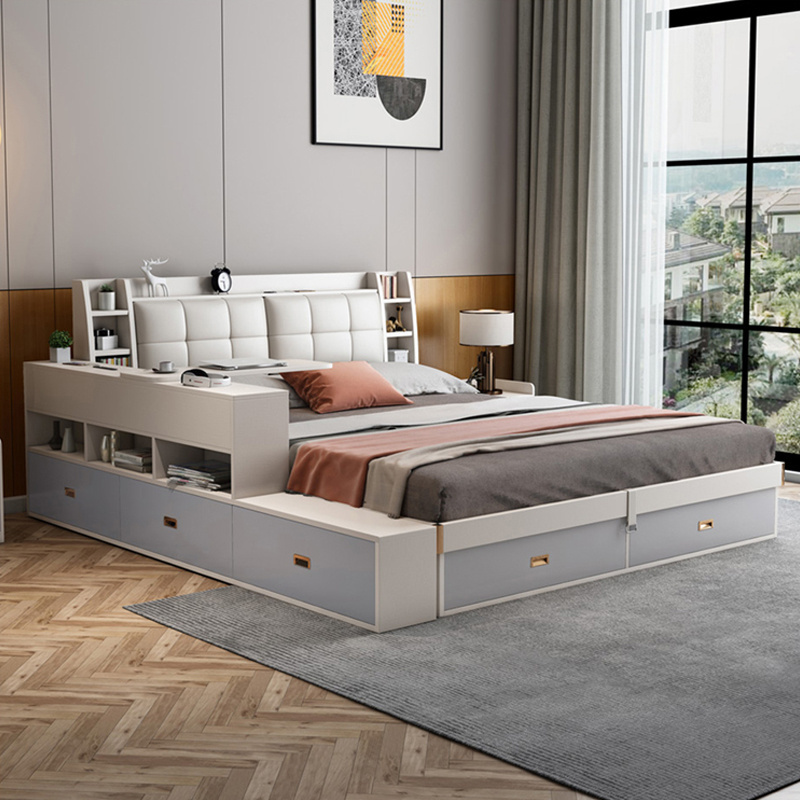 Modern bedroom furniture storage queen bed  multifunctional tatami king size wood beds