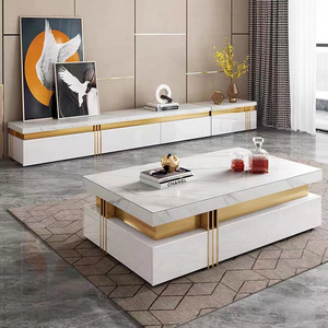 Luxury black marble tv stands 2020 living room furniture Stainless steel tv cabinet stand modern wooden tv console stand