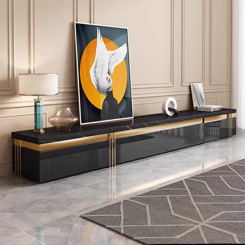 Luxury black marble tv stands 2020 living room furniture Stainless steel tv cabinet stand modern wooden tv console stand