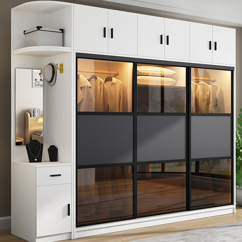 wardrobe storage cabinet closet bedroom furniture customized glass sliding door wardrobe