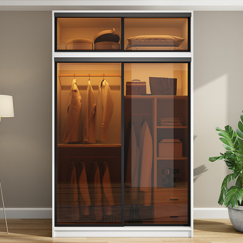 wardrobe storage cabinet closet bedroom furniture customized glass sliding door wardrobe