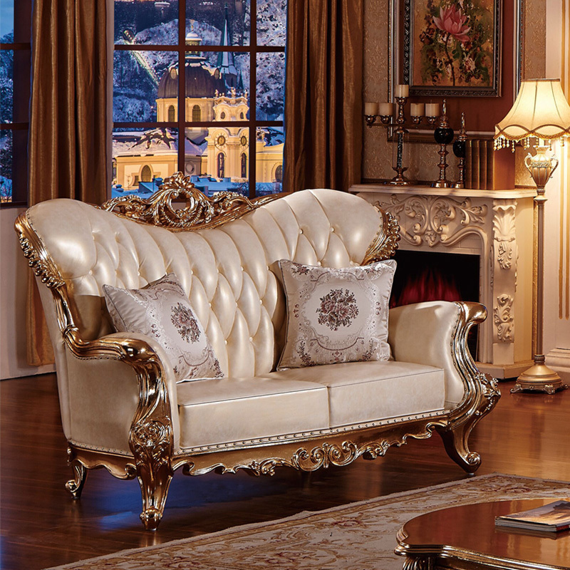 Hot in Nigeria 1123 Sectional Luxury antique furniture sofa modern gold Genuine Leather royal sofa set