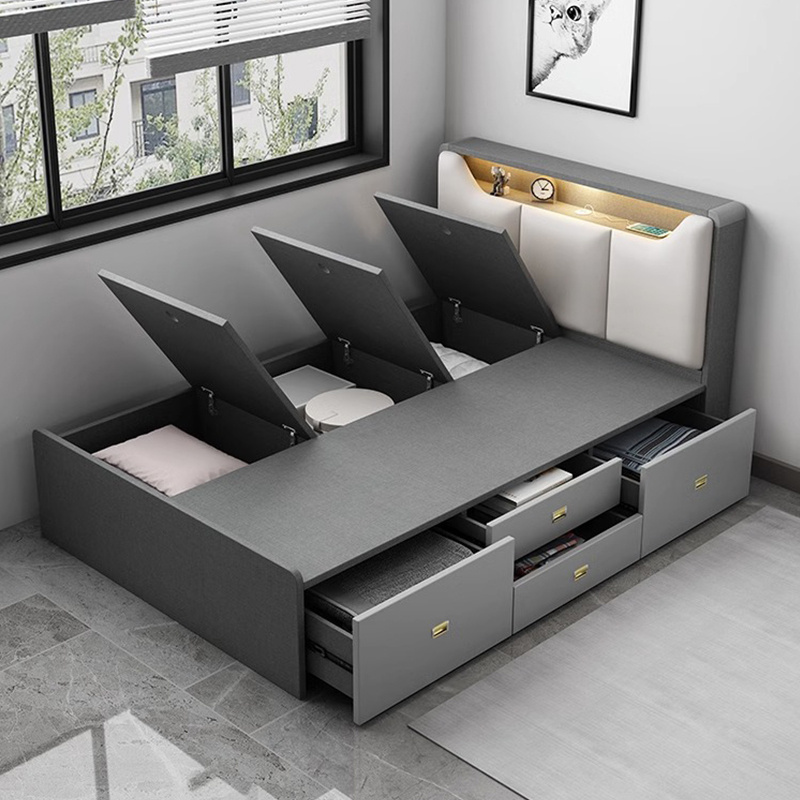 Modern Bedroom Furniture Functional  bed Wooden Double Bed Designs Furniture With Box Queen king Storage Bed