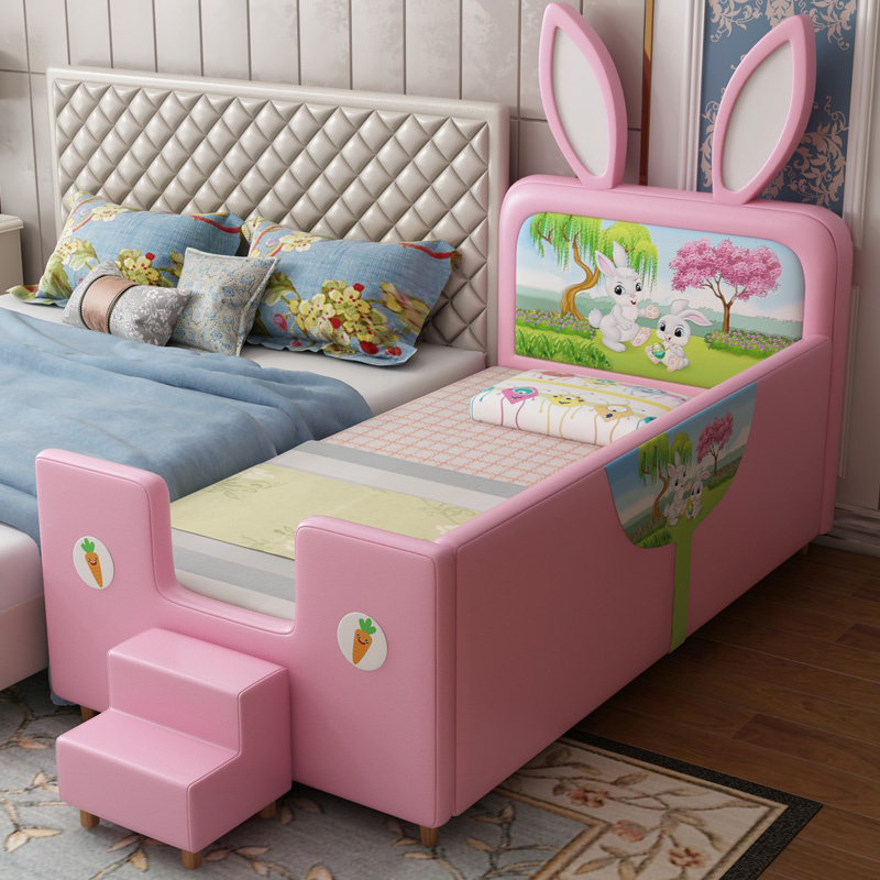 Hot sale Southeast Asia Upholstered furniture for kids room Luxury cartoon rabbit leather bed Children girl princess bed