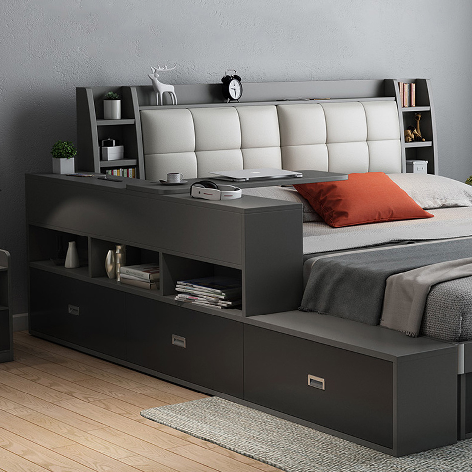 Modern bedroom furniture storage queen bed  multifunctional tatami king size wood beds