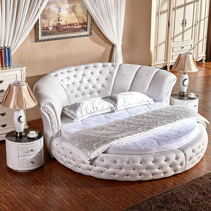 New design White double bed set furniture King size Modern Round Leather Bed