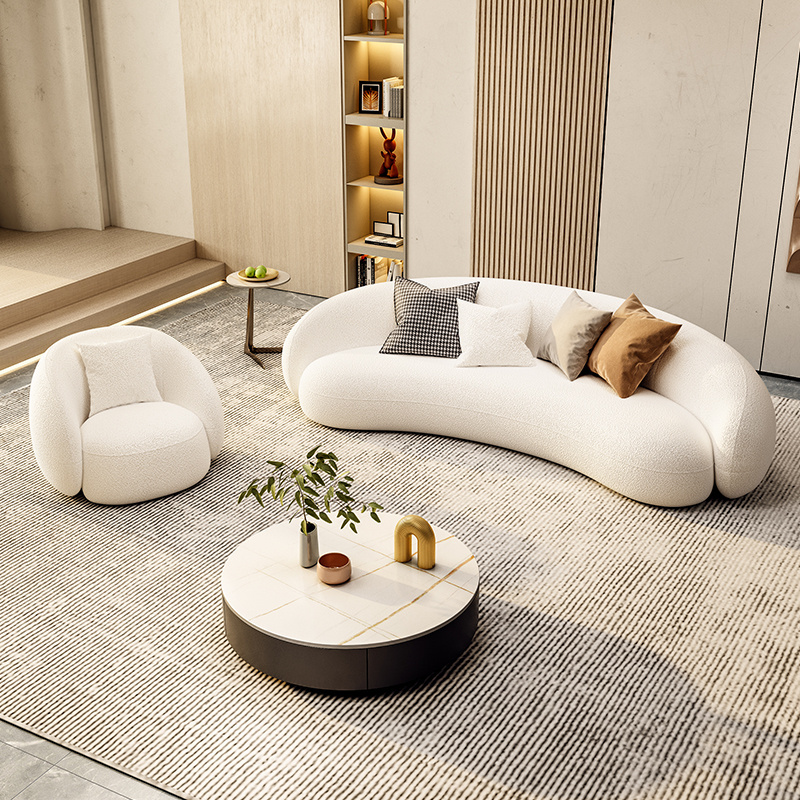 Modern Soft Round Modern Sofa Chair Simple Lounge Sofa Minimalist  Cashmere White Living Room Chair