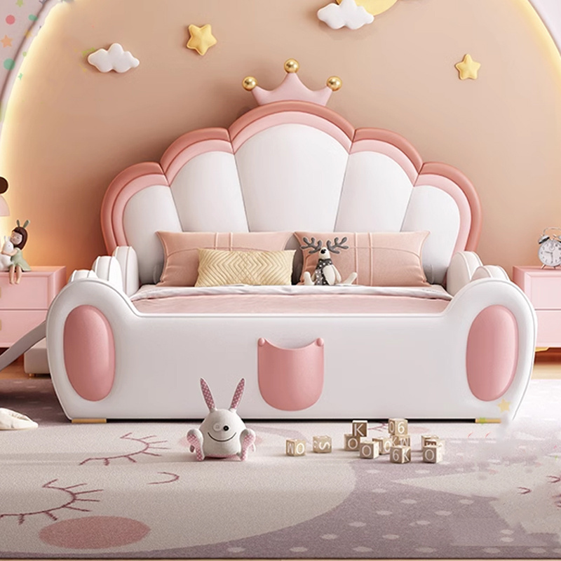 Pink Princess Kids Bedroom Furniture Girls Bed Children Wooden Single Double Kids Bed