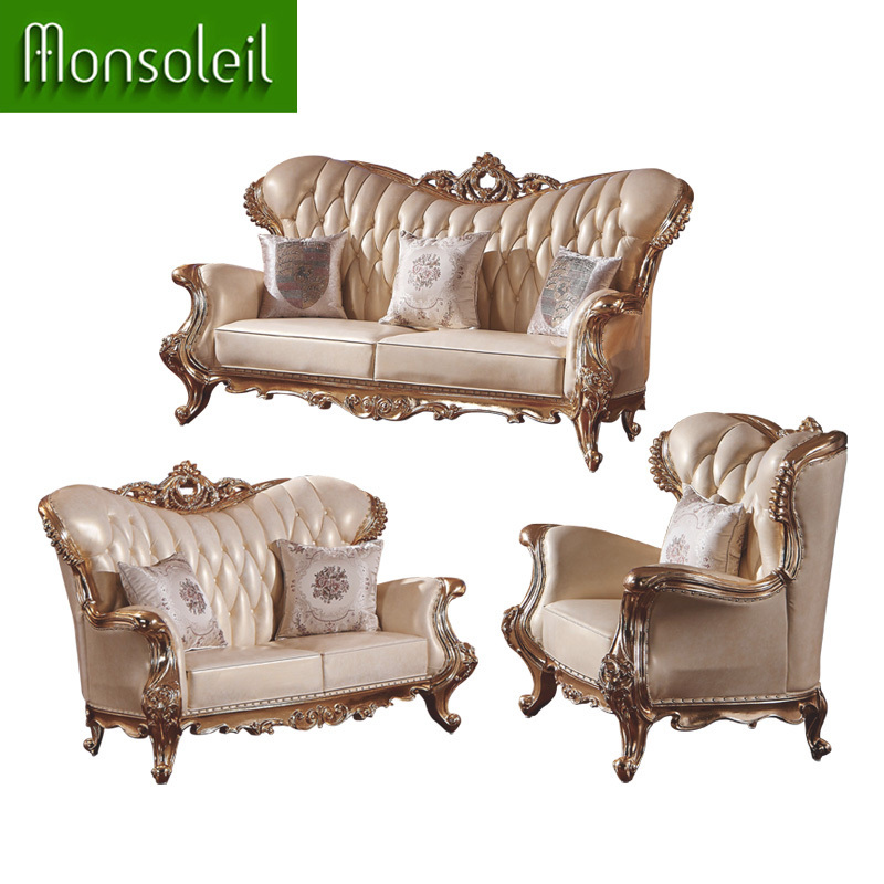 Hot in Nigeria 1123 Sectional Luxury antique furniture sofa modern gold Genuine Leather royal sofa set