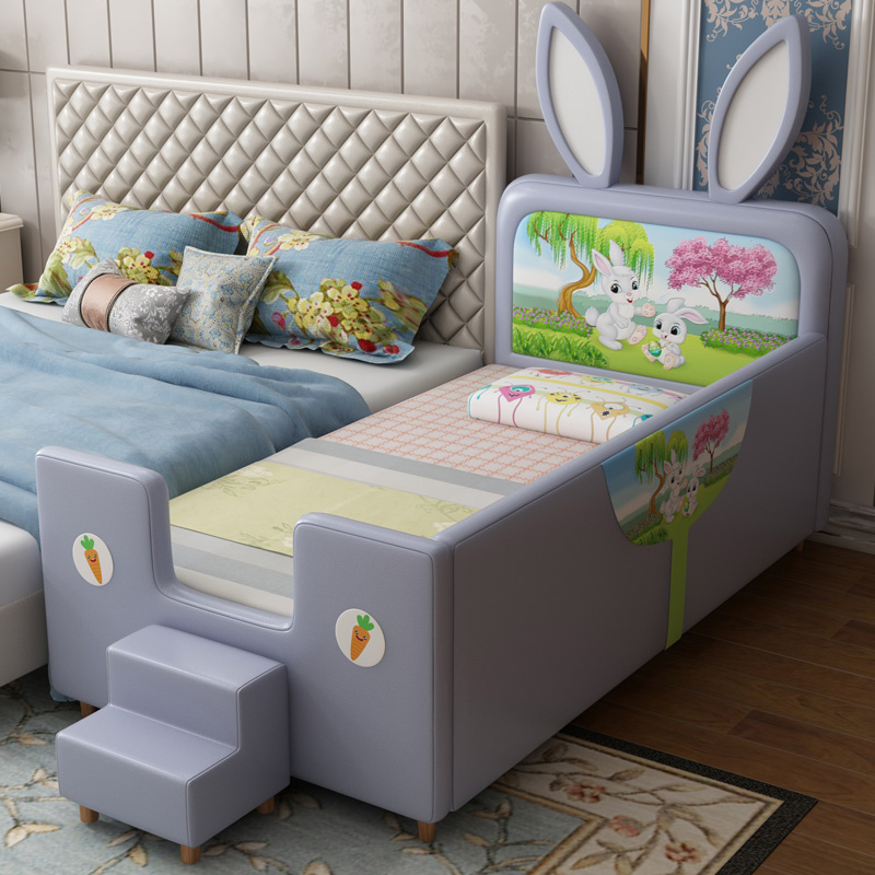 Hot sale Southeast Asia Upholstered furniture for kids room Luxury cartoon rabbit leather bed Children girl princess bed