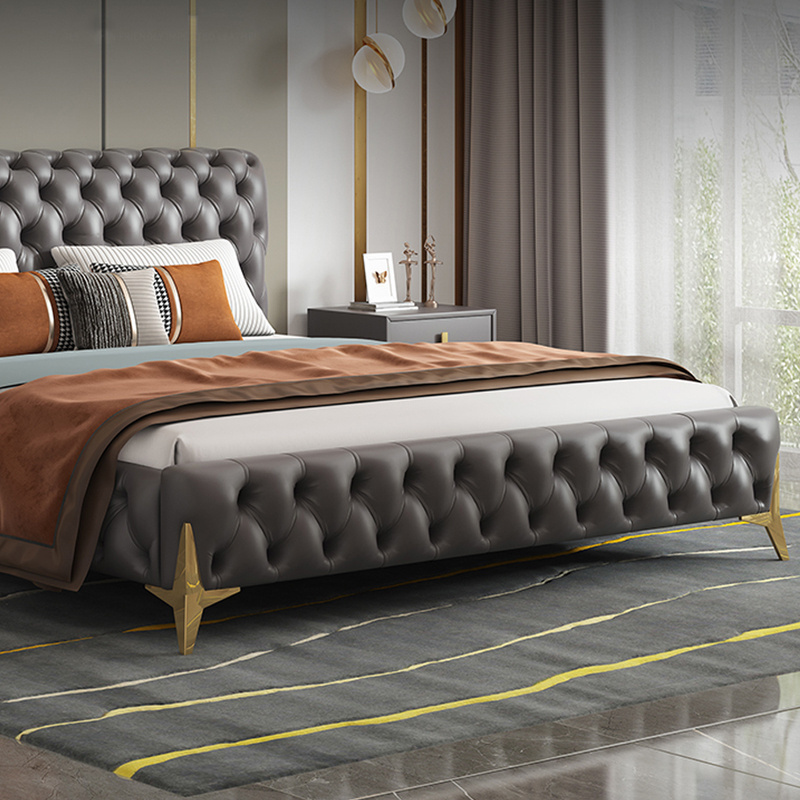 Luxury Bedroom Furniture Fabric Velvet Upholstered Platform Double Queen Bed King Size Bed