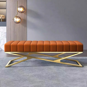 Modern Living Room furniture Sofa Stool & Ottoman Fabric Velvet Bed End Stool Long Benches stainless steel Frame Shoe Bench