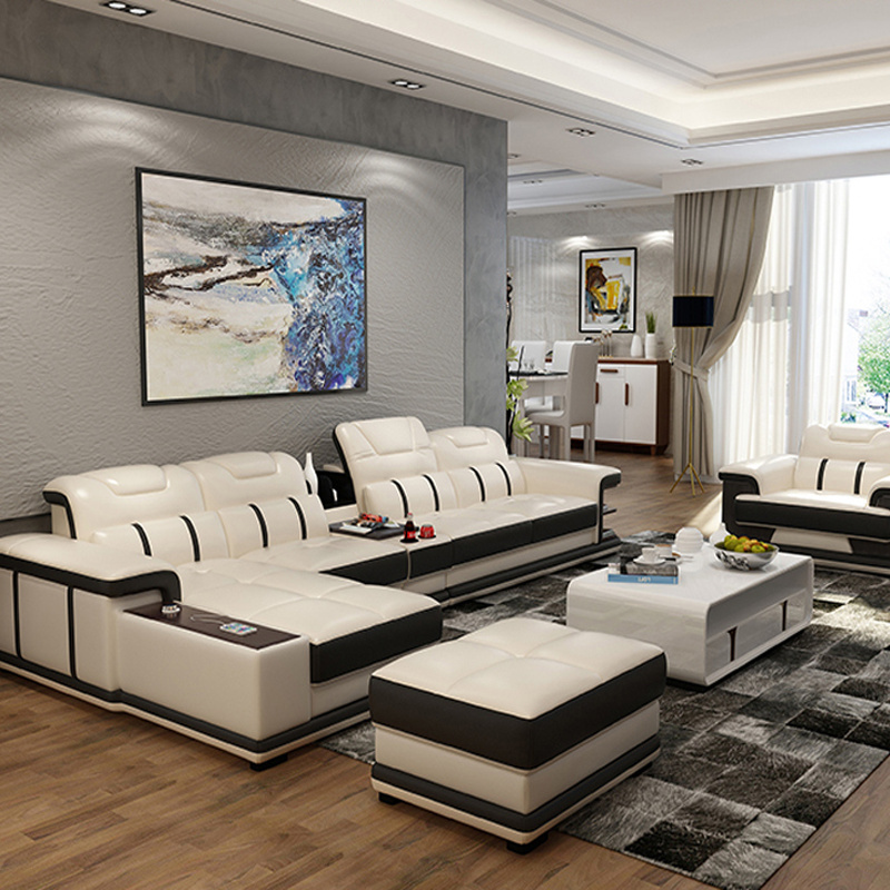 modern cheap sofas l shape white luxury leather corner sectional sofa set furniture  living room